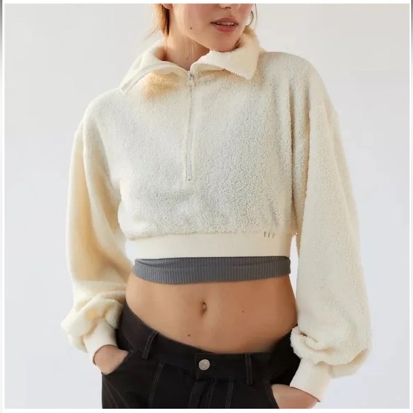 Urban Outfitters | BDG New Leaf Quarter Zip Cropped Sweatshirt NWT Small Fuzzy - Picture 4 of 11